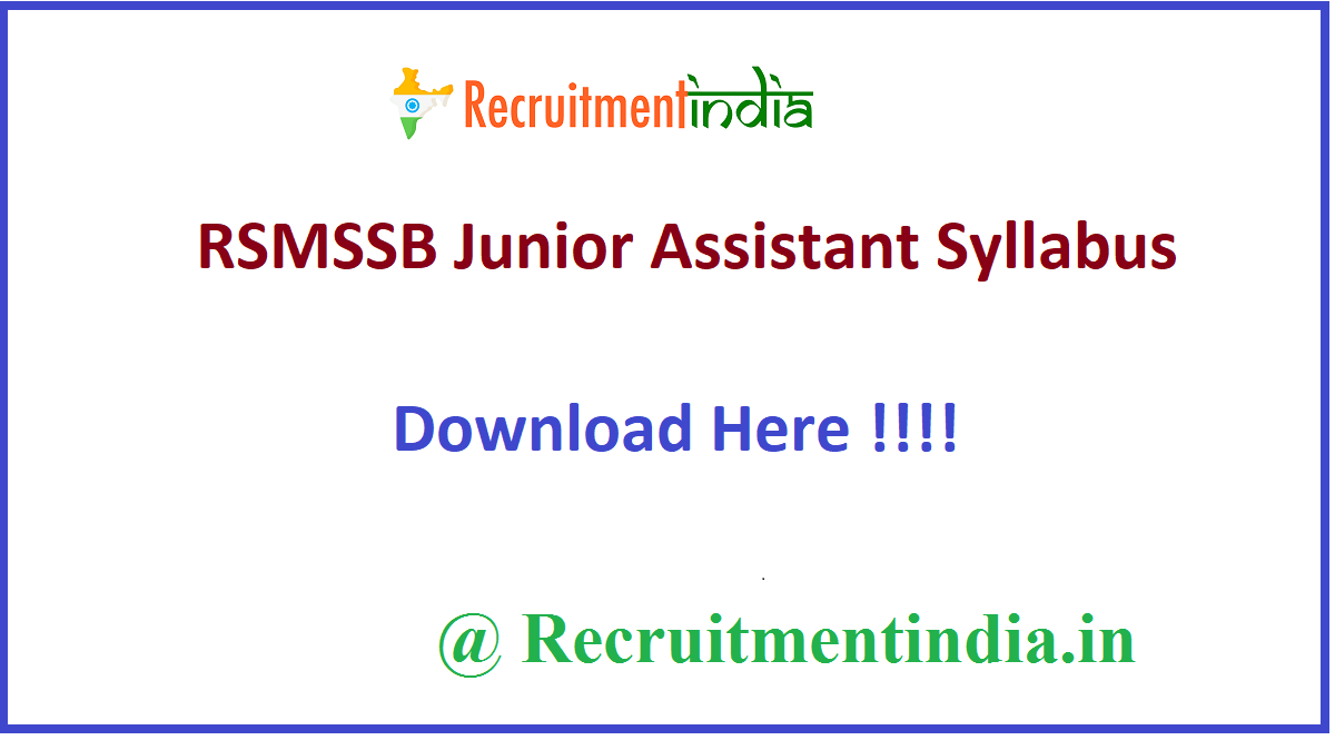 RSMSSB Junior Assistant Syllabus 