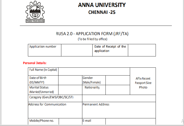 Anna University JRF Recruitment 