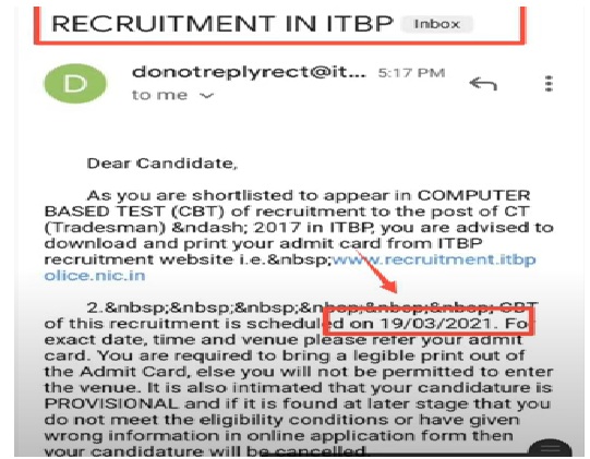 ITBP Tradesman Admit Card 